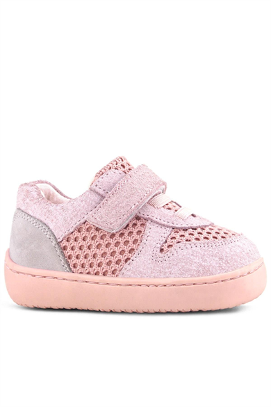 Rakerplus Bob Hakiki Deri Pudra Gri Barefoot Cırtlı Lastikli Bebek Sneaker Ayakkabı