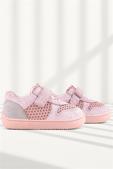 Rakerplus Bob Hakiki Deri Pudra Gri Barefoot Cırtlı Lastikli Bebek Sneaker Ayakkabı