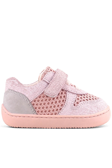 Rakerplus Bob Hakiki Deri Pudra Gri Barefoot Cırtlı Lastikli Bebek Sneaker Ayakkabı