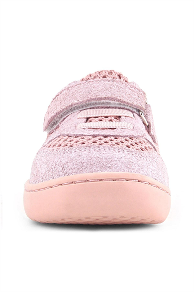 Rakerplus Bob Hakiki Deri Pudra Gri Barefoot Cırtlı Lastikli Bebek Sneaker Ayakkabı