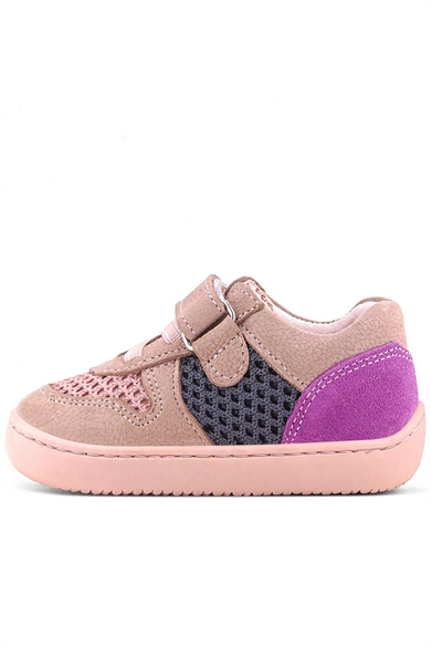 Rakerplus Bob Hakiki Deri Pudra Gri Mor Barefoot Cırtlı Lastikli Bebek Sneaker Ayakkabı