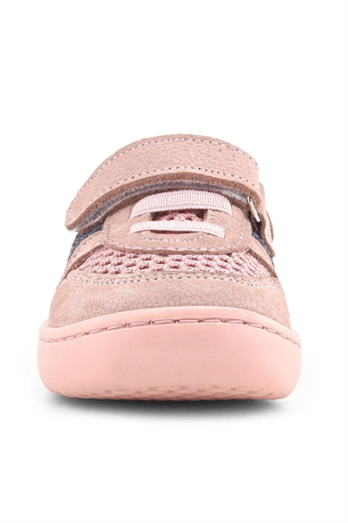 Rakerplus Bob Hakiki Deri Pudra Gri Mor Barefoot Cırtlı Lastikli Bebek Sneaker Ayakkabı