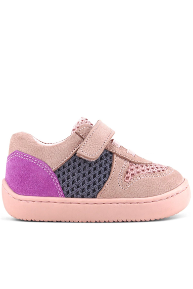 Rakerplus Bob Hakiki Deri Pudra Gri Mor Barefoot Cırtlı Lastikli Bebek Sneaker Ayakkabı