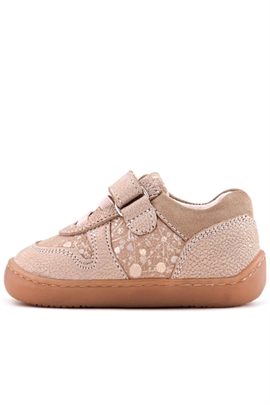 Rakerplus Bob Hakiki Deri Pudra Simli Barefoot Cırtlı Lastikli Bebek Sneaker Ayakkabı