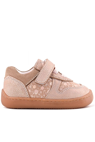 Rakerplus Bob Hakiki Deri Pudra Simli Barefoot Cırtlı Lastikli Bebek Sneaker Ayakkabı