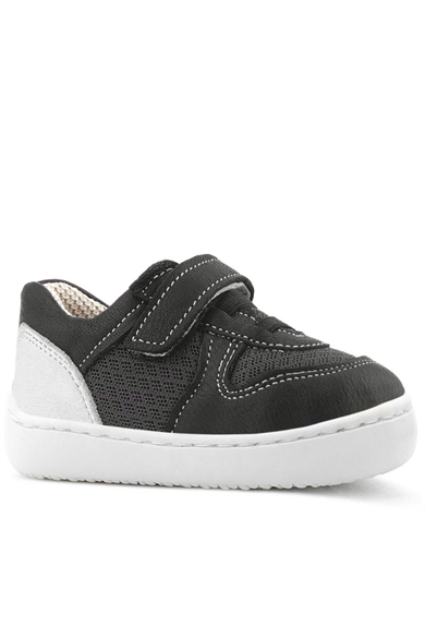 Rakerplus Bob Hakiki Deri Siyah Barefoot Cırtlı Lastikli Bebek Sneaker Ayakkabı