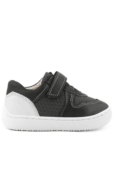 Rakerplus Bob Hakiki Deri Siyah Barefoot Cırtlı Lastikli Bebek Sneaker Ayakkabı