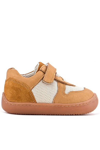Rakerplus Bob Hakiki Deri Taba Krem Barefoot Cırtlı Lastikli Bebek Sneaker Ayakkabı