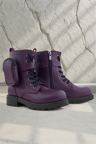 Rakerplus Bordo Fermuarlı Bağcıklı Cüzdanlı Kız Çocuk Bot