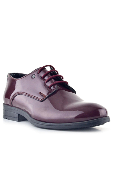Rakerplus Bordo Rugan Bağcıklı Metal Detaylı Oxford Çocuk Klasik Ayakkabısı