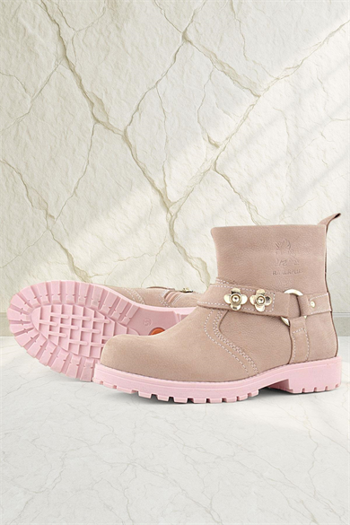 Rakerplus Chiron Hakiki Deri Pembe Fermuarlı Çiçekli Kız Çocuk Bot