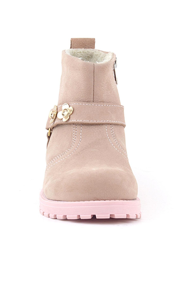 Rakerplus Chiron Hakiki Deri Pembe Fermuarlı Çiçekli Kız Çocuk Bot