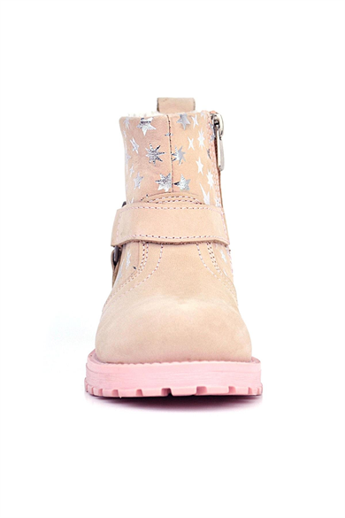 Rakerplus Chiron Hakiki Deri Pudra Yıldız Desenli Fermuarlı Kürklü Kız Çocuk Bot