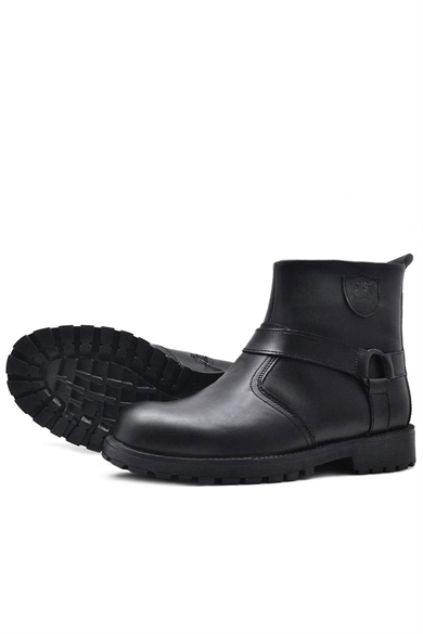 Rakerplus Chiron Hakiki Deri Siyah Fermuarlı Çocuk Çizme Bot