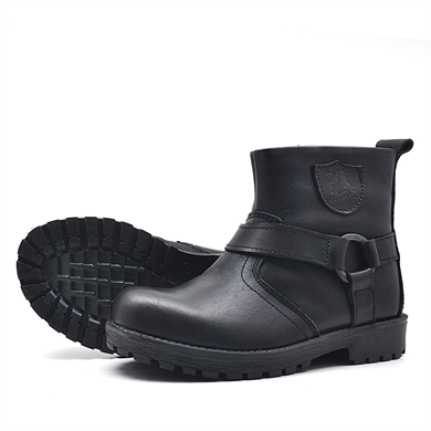 Rakerplus Chiron Hakiki Deri Siyah Fermuarlı Çocuk Çizme Bot