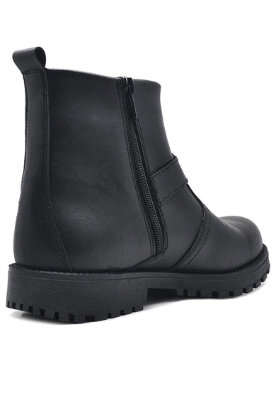 Rakerplus Chiron Hakiki Deri Siyah Fermuarlı Çocuk Çizme Bot