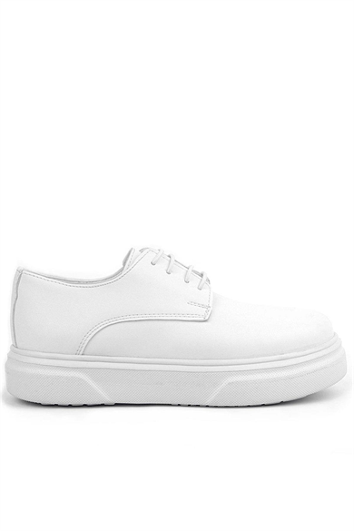 Rakerplus Derby Beyaz Cilt Yüksek Taban Çocuk Klasik Ayakkabı