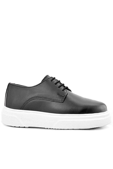 Rakerplus Derby Hakiki Deri Siyah Beyaz Tabanlı Çocuk Klasik Ayakkabı