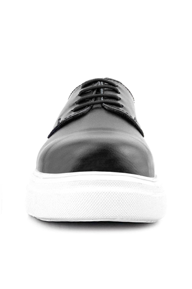 Rakerplus Derby Hakiki Deri Siyah Beyaz Tabanlı Çocuk Klasik Ayakkabı