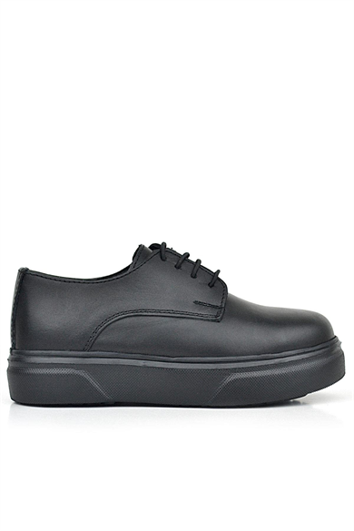 Rakerplus Derby Hakiki Deri Siyah Mat Yüksek Tabanlı Çocuk Klasik Ayakkabı