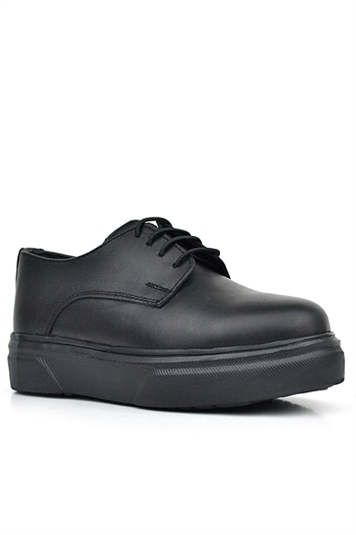 Rakerplus Derby Hakiki Deri Siyah Mat Yüksek Tabanlı Çocuk Klasik Ayakkabı