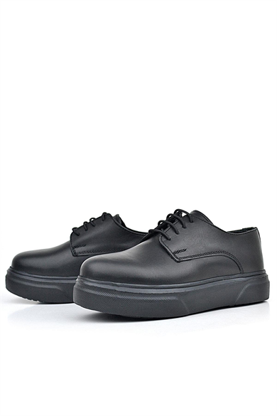 Rakerplus Derby Hakiki Deri Siyah Mat Yüksek Tabanlı Çocuk Klasik Ayakkabı