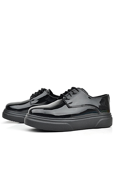 Rakerplus Derby Hakiki Deri Siyah Rugan Siyah Taban Çocuk Klasik Ayakkabı