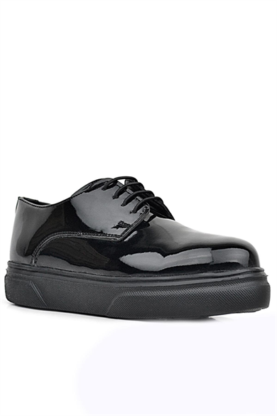 Rakerplus Derby Hakiki Deri Siyah Rugan Siyah Taban Çocuk Klasik Ayakkabı