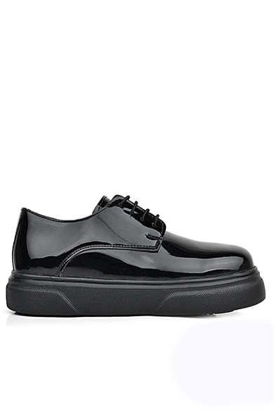 Rakerplus Derby Hakiki Deri Siyah Rugan Siyah Taban Çocuk Klasik Ayakkabı