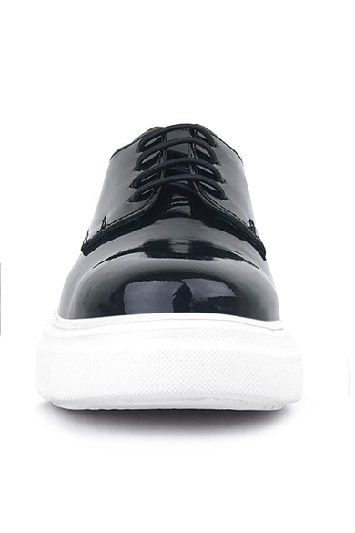 Rakerplus Derby Hakiki Deri Siyah Rugan Beyaz Taban Çocuk Klasik Ayakkabı