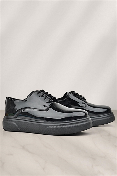 Rakerplus Derby Hakiki Deri Siyah Rugan Siyah Taban Çocuk Klasik Ayakkabı