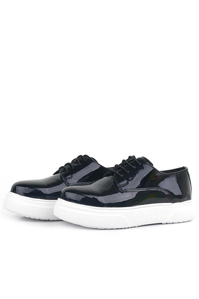 Rakerplus Derby Siyah Rugan Beyaz Taban Çocuk Klasik Ayakkabı