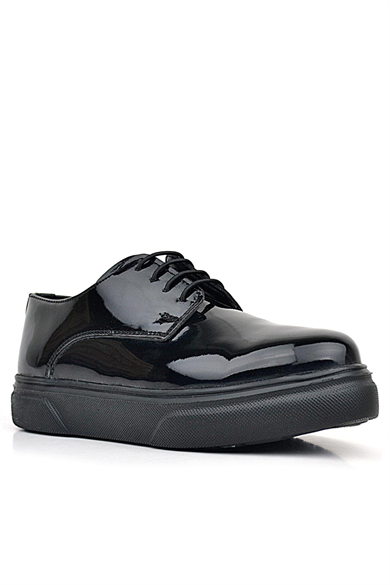 Rakerplus Derby Siyah Rugan Siyah Taban Çocuk Klasik Ayakkabı