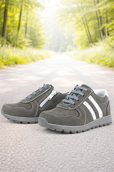 Rakerplus Deri Gri Fermuarlı Spor Ayakkabı Sneaker