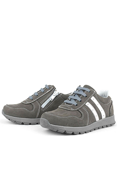 Rakerplus Deri Gri Fermuarlı Spor Ayakkabı Sneaker