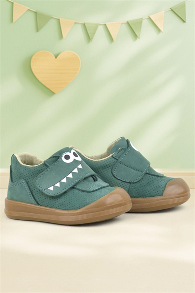 Rakerplus Dino Hakiki Deri Yeşil Yüksek Bilekli Bebek Ayakkabı