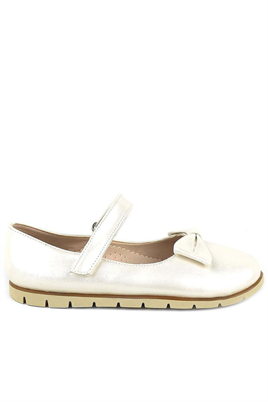 Rakerplus Ekru Rugan Fiyonklu Cırtlı Kız Çocuk Babet