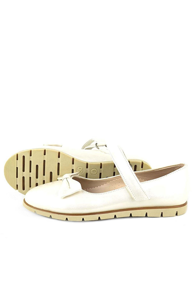 Rakerplus Ekru Rugan Fiyonklu Cırtlı Kız Çocuk Babet