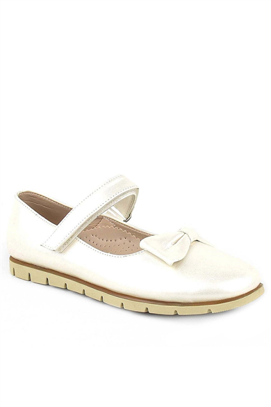 Rakerplus Ekru Rugan Fiyonklu Cırtlı Kız Çocuk Babet