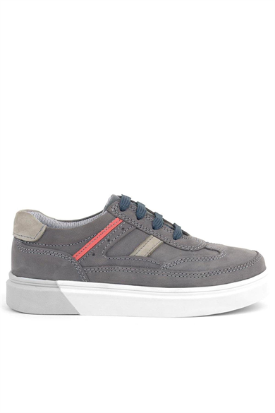 Rakerplus Gri Hakiki Deri Bağcıklı Erkek Çocuk Sneaker Ayakkabı