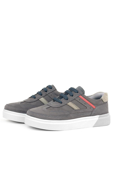 Rakerplus Gri Hakiki Deri Bağcıklı Erkek Çocuk Sneaker Ayakkabı