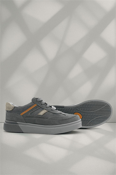 Rakerplus Gri Hakiki Deri Bağcıklı Gri Tabanlı Çocuk Sneaker Ayakkabı