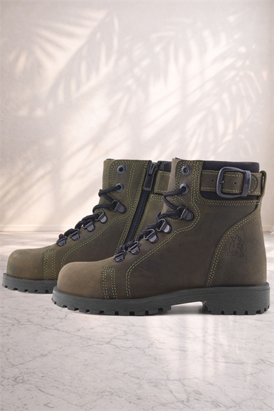 Rakerplus Griffon Hakiki Deri Haki Yeşil Fermuarlı Kışlık Çocuk Bot