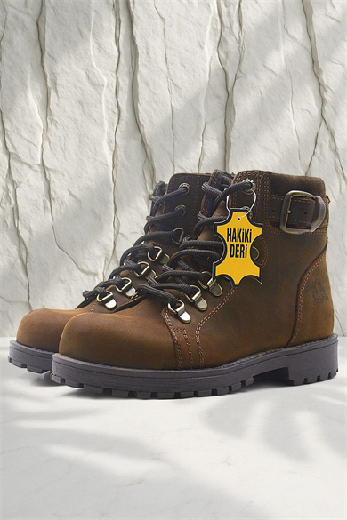 Rakerplus Griffon Hakiki Deri Kahverengi Fermuarlı Kışlık Çocuk Bot
