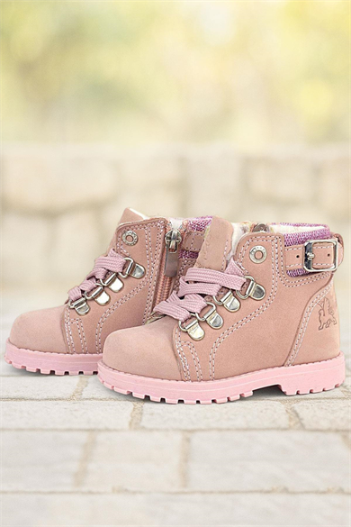 Rakerplus Griffon Hakiki Deri Pembe Simli Fermuarlı Kız Bebek Bot