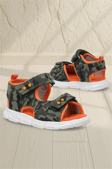 Rakerplus Haki Kamuflaj Desenli Metal Detaylı Cırtlı Bebek Sandalet Ayakkabı