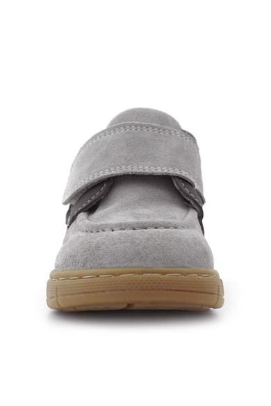 Rakerplus Hakiki Deri Açık Gri Mavi Cırt Cırtlı Bebek Bot