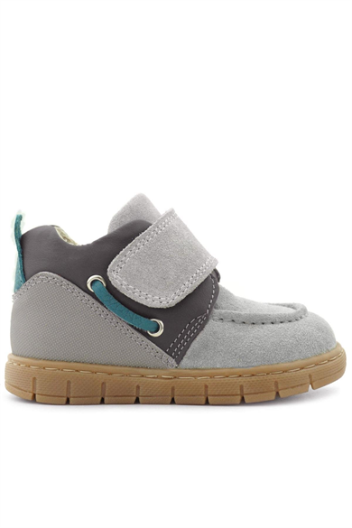 Rakerplus Hakiki Deri Açık Gri Mavi Cırt Cırtlı Bebek Bot