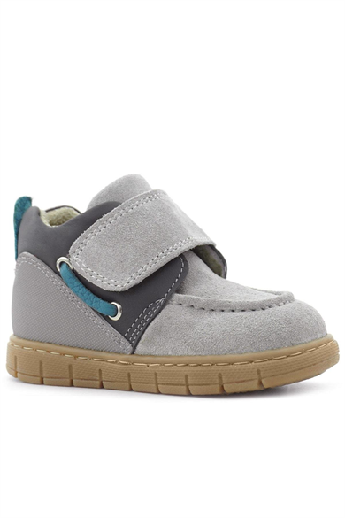 Rakerplus Hakiki Deri Açık Gri Mavi Cırt Cırtlı Bebek Bot