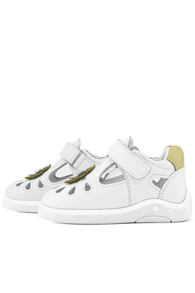 Rakerplus Hakiki Deri Anatomik Beyaz Cırtlı Kız Bebek Sandalet Ayakkabı